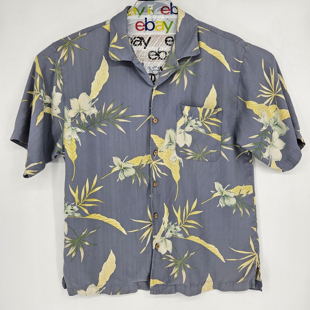 Tommy Bahama Shirt Mens XL Floral Silk‎ Hawaiian Camp Gray All Over Print FLAWS